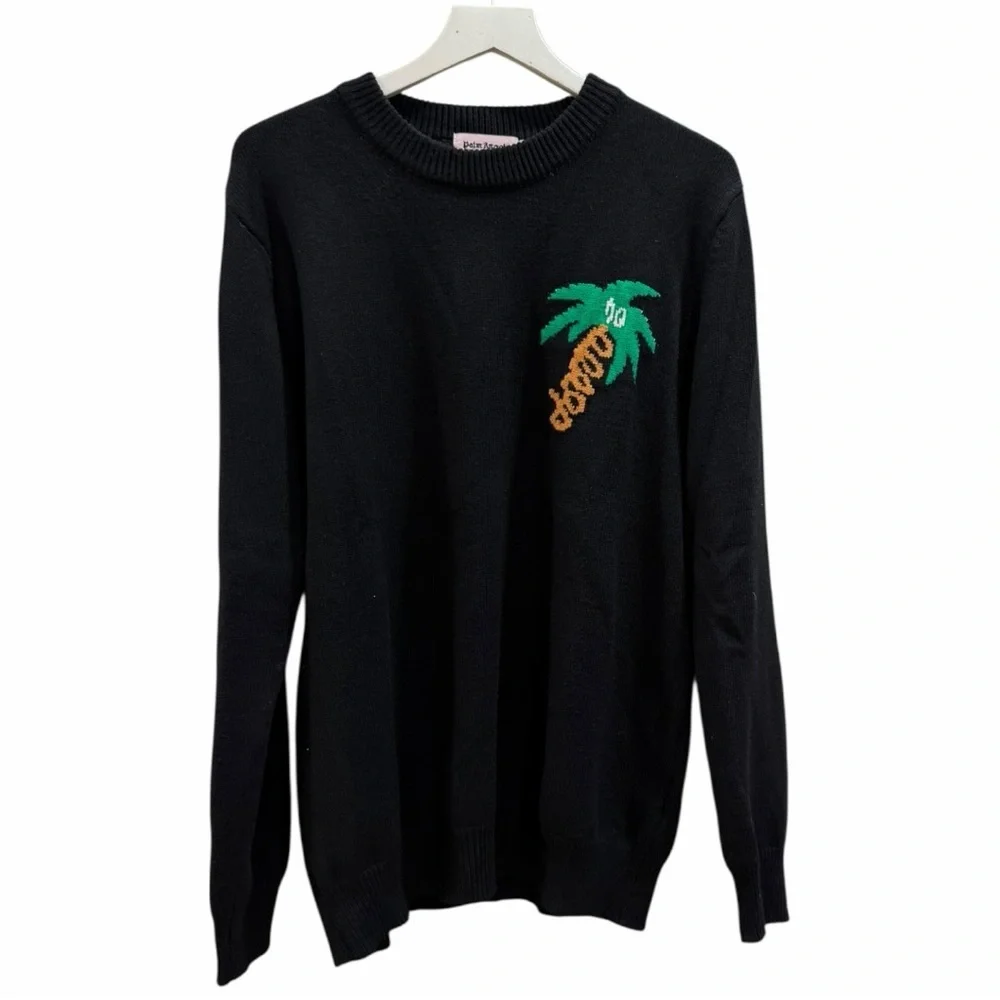Palm Angels Black Palm Tree Chenille Patch Knit Sweater Sz XL Excellent (Unisex)